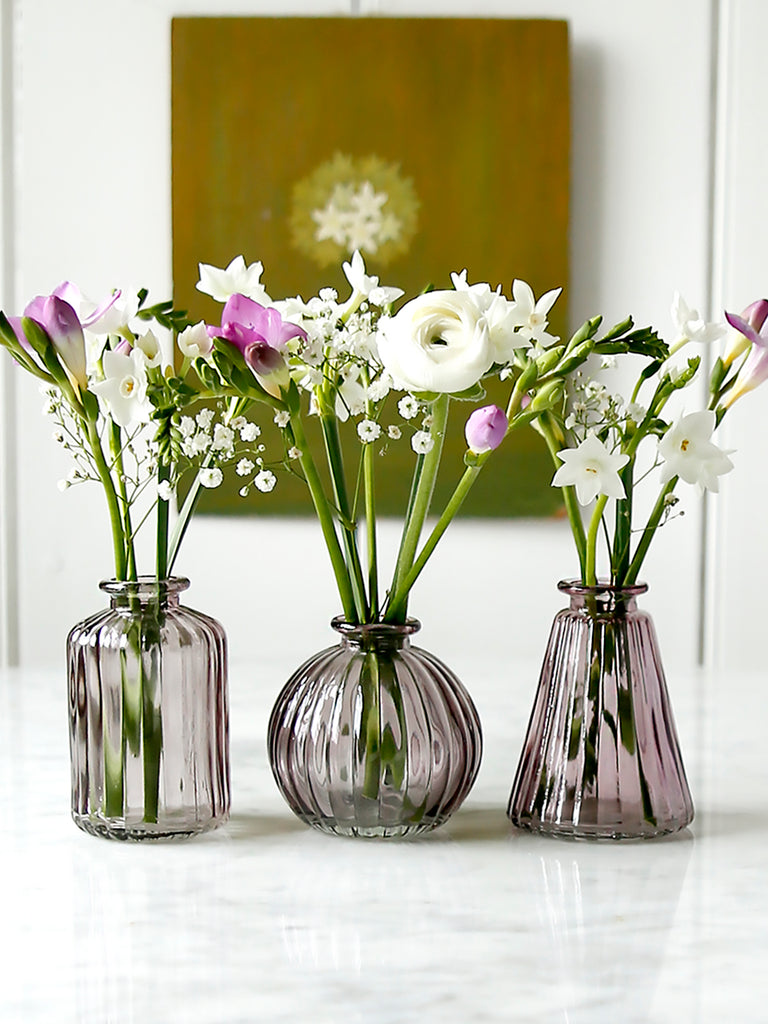 Amethyst Glass Bud Vases Set Of Three